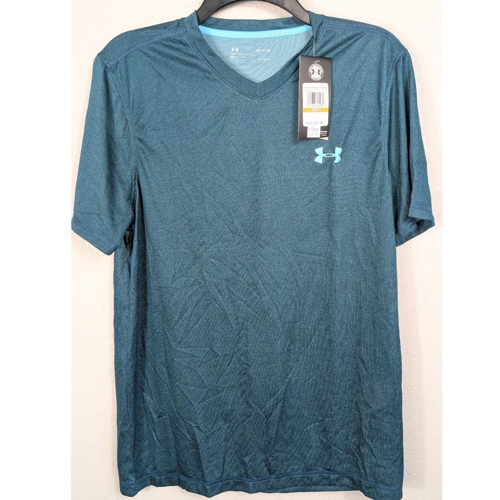 Under Armour HeatGear Loose Fit V-Neck T-Shirt Mens Size Small Blue Athletic NWT